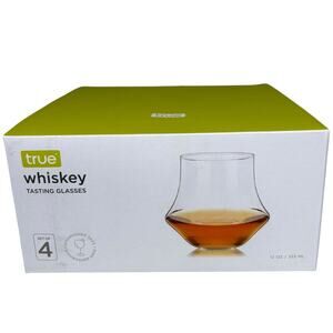 True Whiskey Tasting Glasses Set of 4 – 12 oz Curved Nosing Glasses – Barware